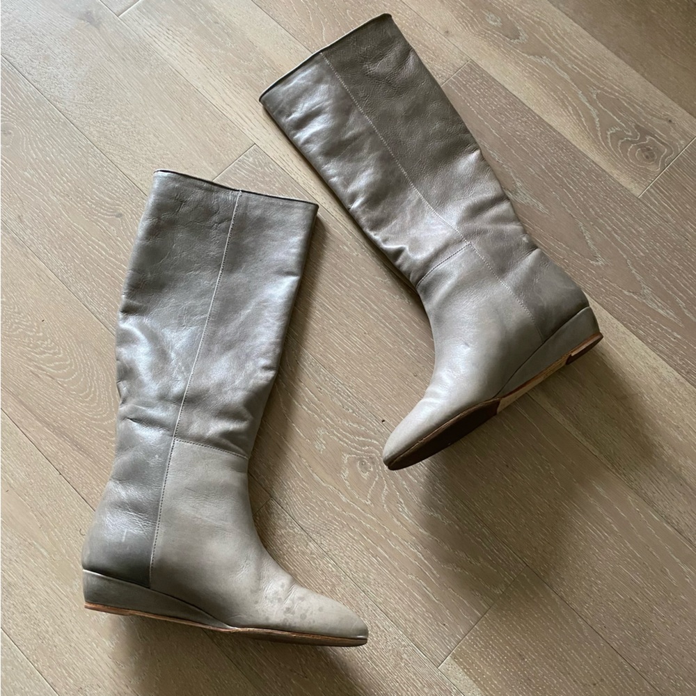 Loeffler Randall Matilda Flat Wedge heel Leather knee high Boot graphite sz 8 b